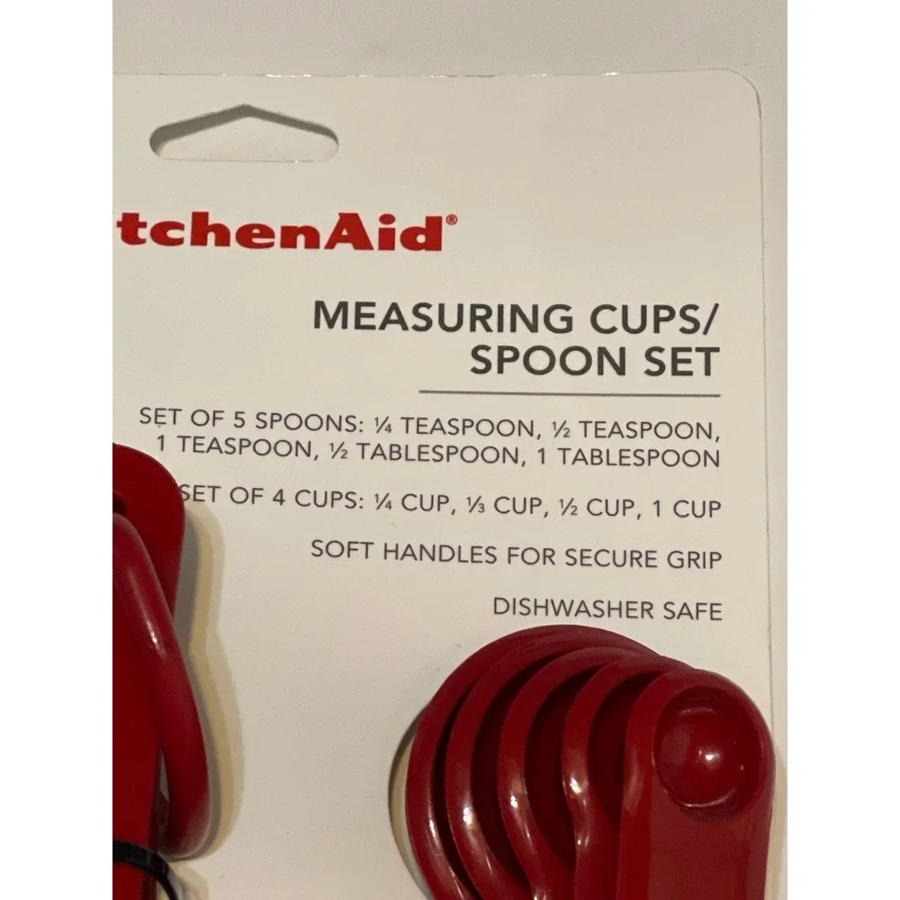 KitchenAid Measuring Cups Spoons Set Red Plastic 9pc Soft‎ Grip KQ475OHERA New